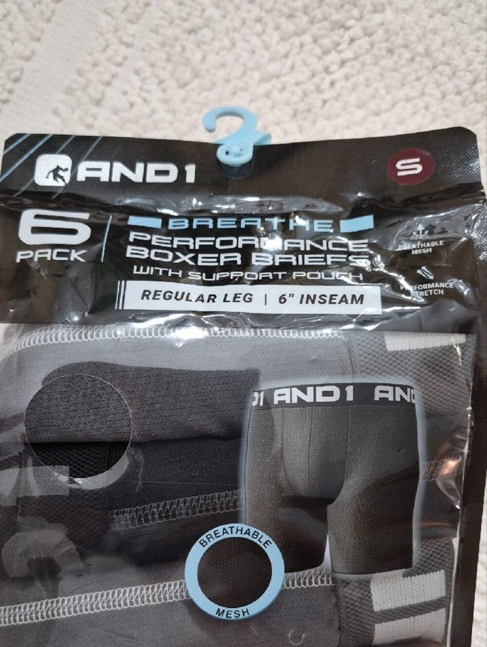 AND1 Black and Gray Mesh Performance Stretch Boxer Briefs Small 6
